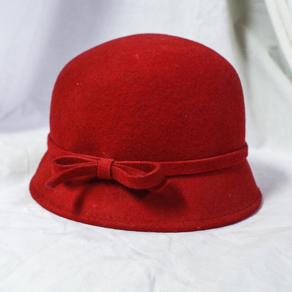 red wool cloche hat